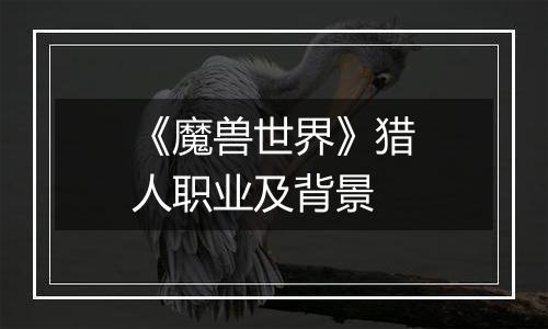 《魔兽世界》猎人职业及背景