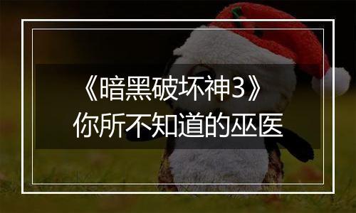 《暗黑破坏神3》你所不知道的巫医