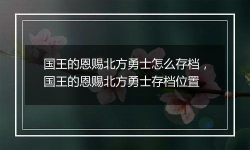 国王的恩赐北方勇士怎么存档，国王的恩赐北方勇士存档位置