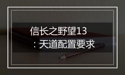信长之野望13：天道配置要求