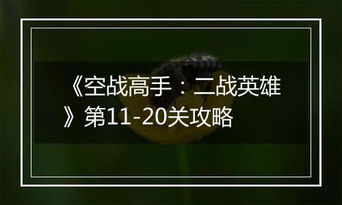 《空战高手：二战英雄》第11-20关攻略