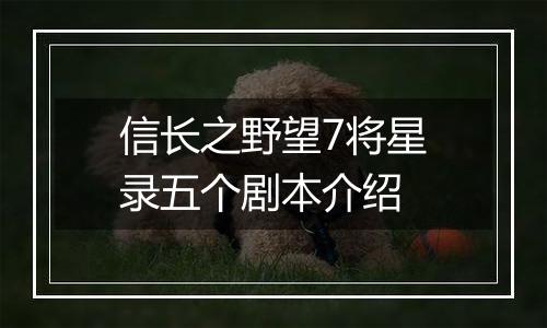 信长之野望7将星录五个剧本介绍