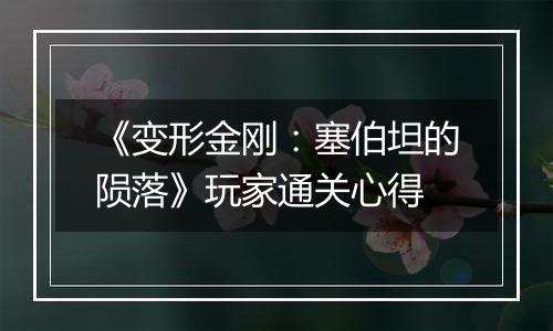 《变形金刚：塞伯坦的陨落》玩家通关心得