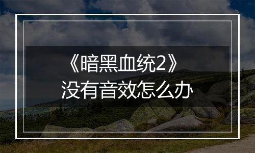 《暗黑血统2》没有音效怎么办