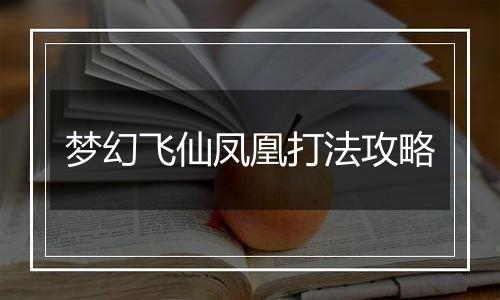 梦幻飞仙凤凰打法攻略