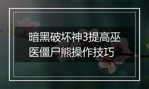 暗黑破坏神3提高巫医僵尸熊操作技巧