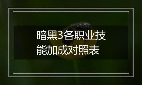 暗黑3各职业技能加成对照表