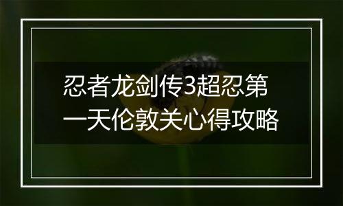 忍者龙剑传3超忍第一天伦敦关心得攻略