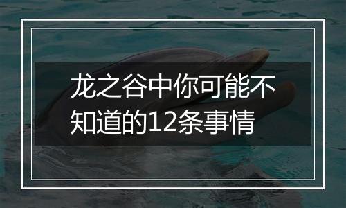 龙之谷中你可能不知道的12条事情