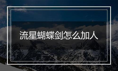流星蝴蝶剑怎么加人