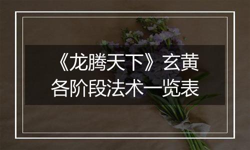 《龙腾天下》玄黄各阶段法术一览表
