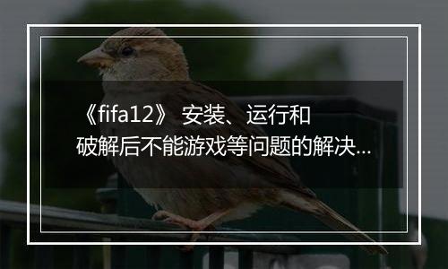 《fifa12》 安装、运行和破解后不能游戏等问题的解决办法
