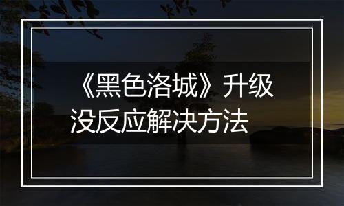 《黑色洛城》升级没反应解决方法