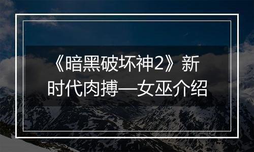 《暗黑破坏神2》新时代肉搏—女巫介绍