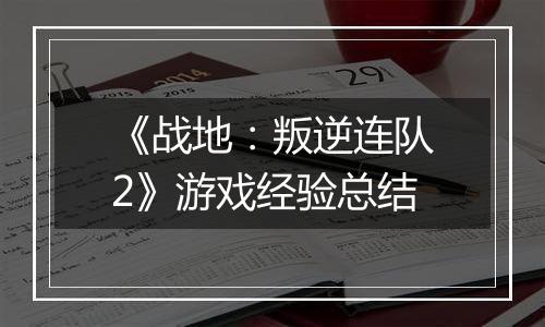 《战地：叛逆连队2》游戏经验总结