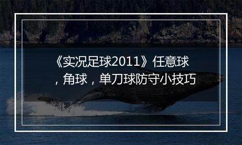 《实况足球2011》任意球，角球，单刀球防守小技巧