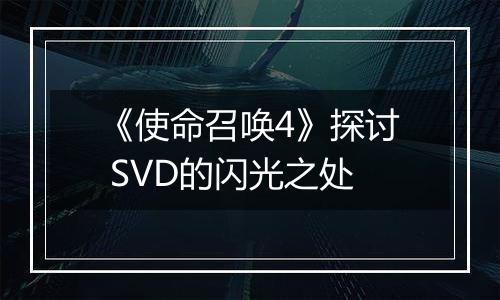 《使命召唤4》探讨 SVD的闪光之处
