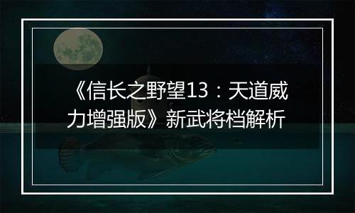 《信长之野望13：天道威力增强版》新武将档解析
