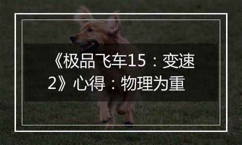 《极品飞车15：变速2》心得：物理为重