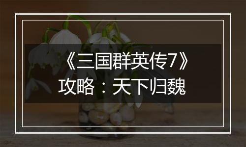 《三国群英传7》攻略：天下归魏