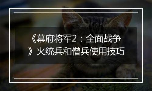 《幕府将军2：全面战争》火统兵和僧兵使用技巧