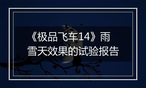 《极品飞车14》雨雪天效果的试验报告