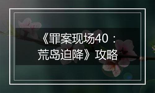 《罪案现场40：荒岛迫降》攻略