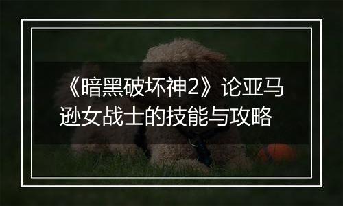 《暗黑破坏神2》论亚马逊女战士的技能与攻略