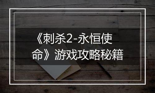 《刺杀2-永恒使命》游戏攻略秘籍