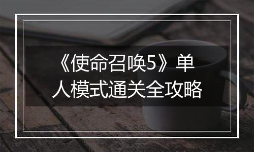 《使命召唤5》单人模式通关全攻略