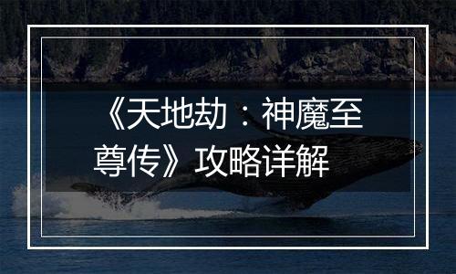 《天地劫：神魔至尊传》攻略详解