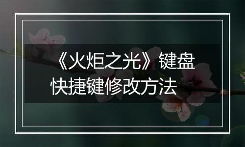 《火炬之光》键盘快捷键修改方法