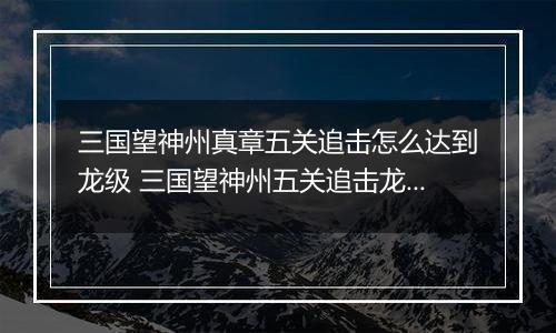 三国望神州真章五关追击怎么达到龙级 三国望神州五关追击龙级攻略