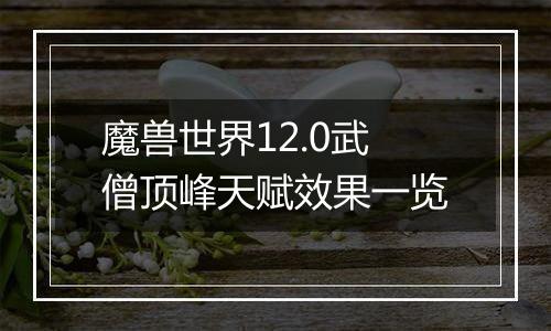 魔兽世界12.0武僧顶峰天赋效果一览